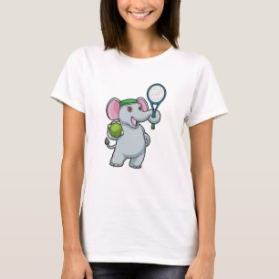 Camiseta Elefante em Tênis com Tênis de raquete e esfera