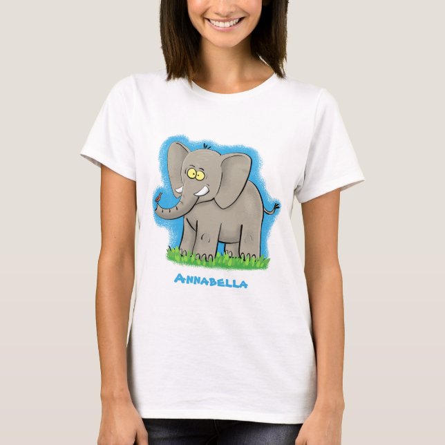 Camiseta Elefante engraçado e bonito com desenho animado de (Frente)