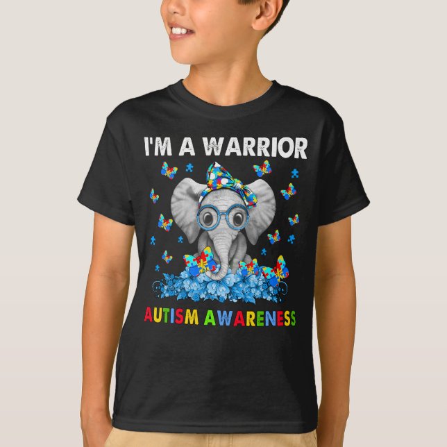 Camiseta Elefante Eu sou uma Consciência do Autismo Guerrei (Frente)