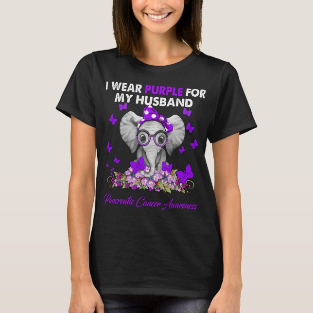 Camiseta Elefante Eu Visto Roxo Para Meu Marido Pancreático (Frente)
