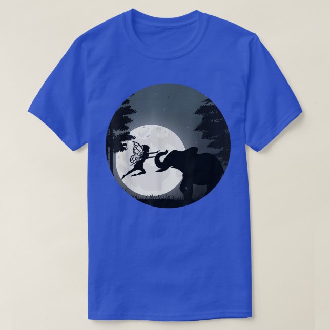 Camiseta elefante fada de fantasia sob a luz da lua de chei (Frente do Design)