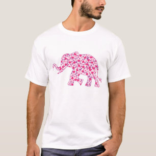 Camiseta Elefante feito de pequenos Corações de Amor Rosa