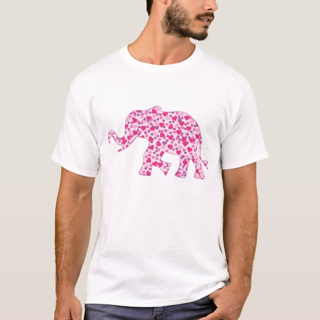 Camiseta Elefante feito de pequenos Corações de Amor Rosa (Frente)