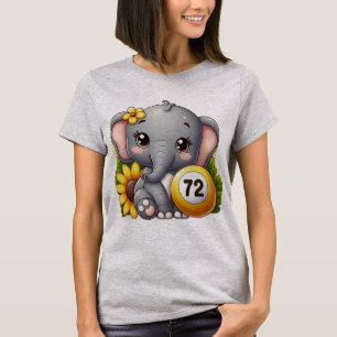 Camiseta Elefante fofo com uma bola de bingo número 72