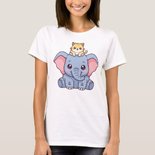 Camiseta Elefante Fofo e Gatinho Animal Kawaii