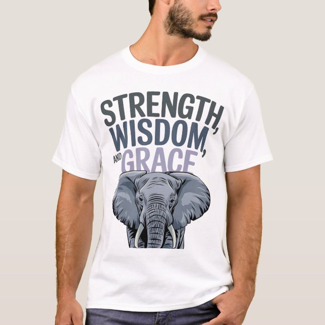 Camiseta Elefante 'Força, Sabedoria, Graça' Arte (Frente)