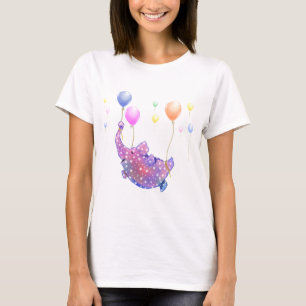 Camiseta Elefante Frio Cortado Voando com Balões Coloridos