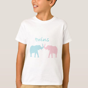 Camiseta Elefante Gêmeo Rosa E Azul