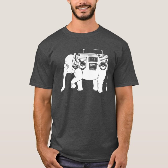 Camiseta Elefante Ghetto Blaster retrô (Frente)