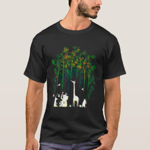 Camiseta Elefante Girafa Deer Pig Pintando O Capa Da Flores