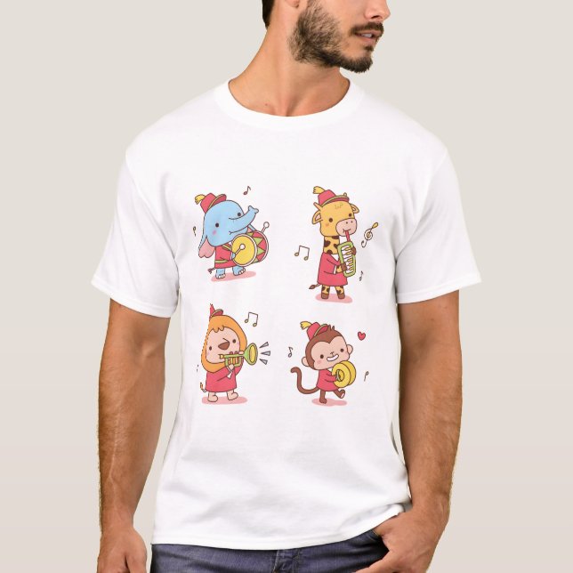 Camiseta Elefante, Girafa, Macaco e Leão Mu (Frente)
