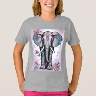 Camiseta Elefante Indiano cinza Incorporado com Flores