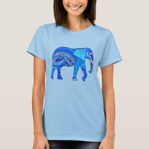 Camiseta Elefante Indiano em Padrão Árabe Azul