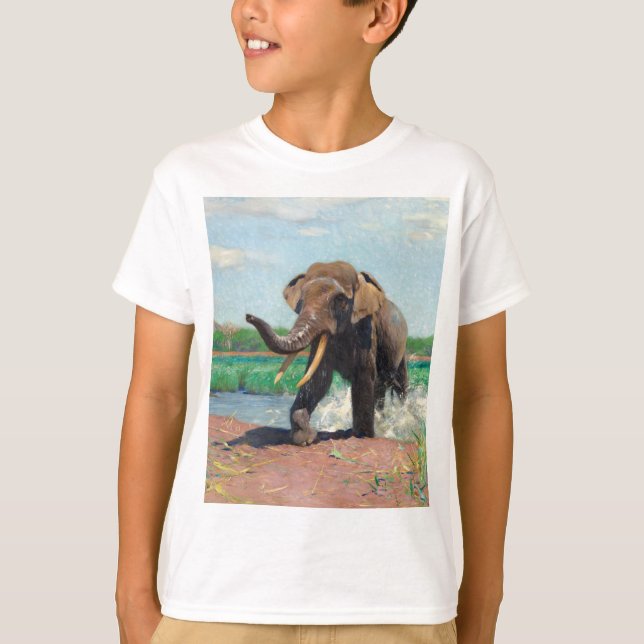 Camiseta Elefante indiano em uma Waterhole por Wilhelm Kuhn (Frente)