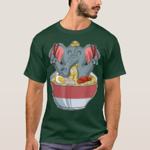 Camiseta Elefante Kawaii Japonês Ramen Noodles Otaku Anime