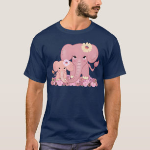 Camiseta Elefante-mãe-filha-mãe-rosa, família animal, amor