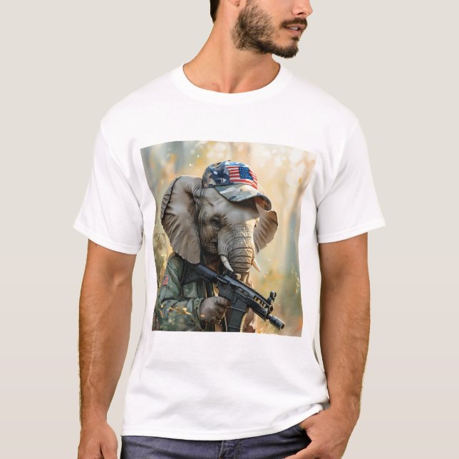 Camiseta Elefante MAGA legal com armas e camuflagem AMÉRICA (Frente)