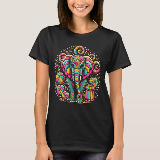 Camiseta Elefante Majestoso Adortado Com Designs Vibrantes (Frente)