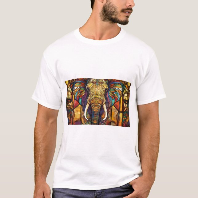 Camiseta Elefante Majestoso em Arte de Vidro Contida (Frente)