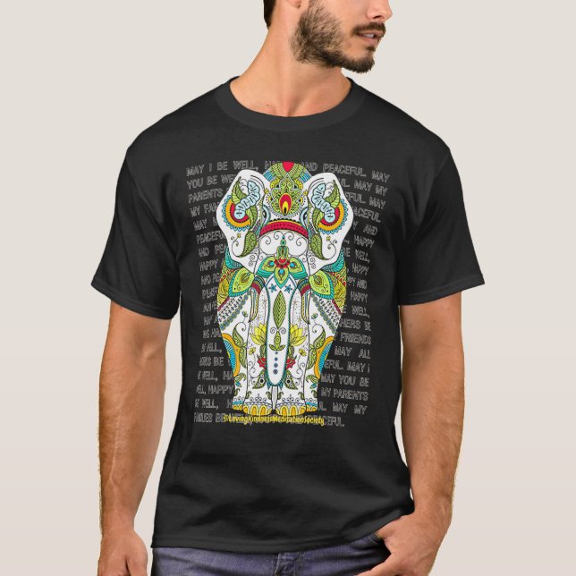 Camiseta Elefante Mandala Adorando gentileza Metta Desejar  (Frente)