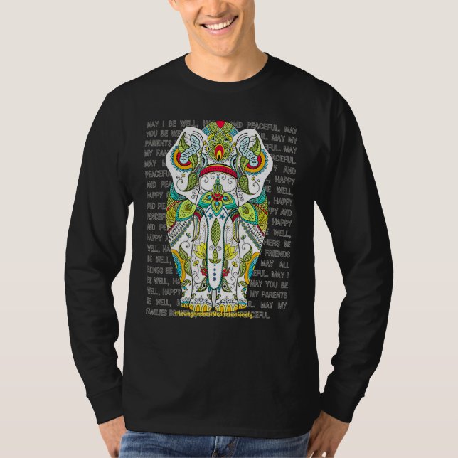 Camiseta Elefante Mandala Adorando gentileza Metta Desejar  (Frente)