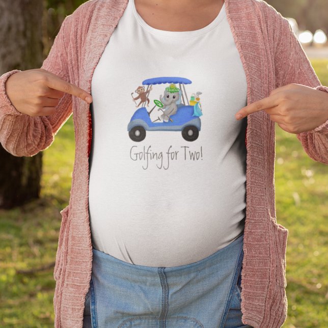 Camiseta Elefante Menino e Macaco Jogando Golfe a Dois (Golf Duo Tees Up: Adorable attire for the Mommy-to-Be with future golfer vibes!)