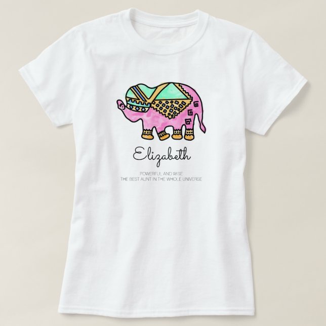 Camiseta Elefante moderno e colorido animal personalizado (Frente do Design)