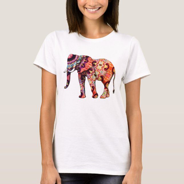 Camiseta Elefante multicolorido colorido (Frente)