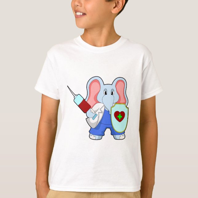 Camiseta Elefante na Vacinação com Seringa (Frente)