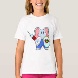Camiseta Elefante na Vacinação com Seringa