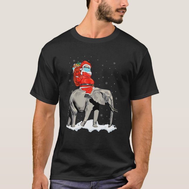 Camiseta Elefante Natal Santa Claus Andando Elefante Xma (Frente)