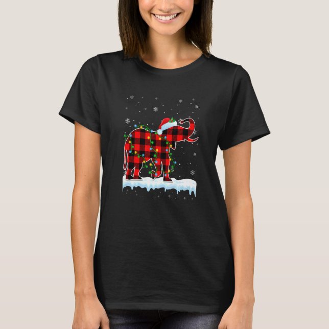 Camiseta Elefante Natal Santa Hat Bons Animais Bons Xmas Li (Frente)