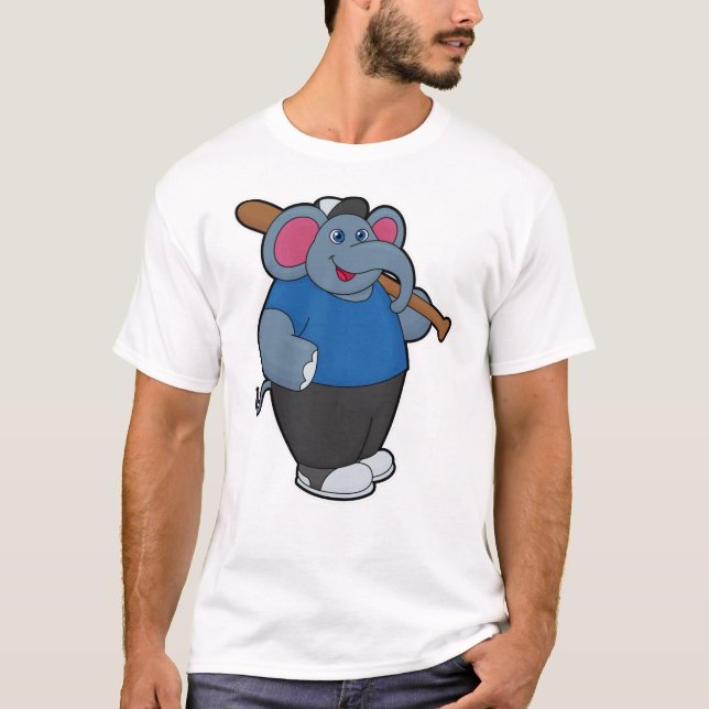 Camiseta Elefante no Baseball com bastão de beisebol (Frente)