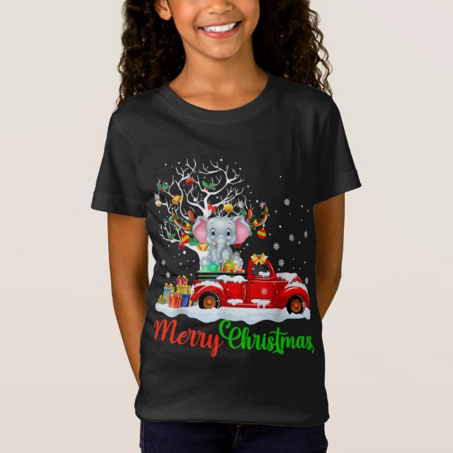 Camiseta Elefante no Red Truck Natal Pajama Engraçado Xmas (Frente)