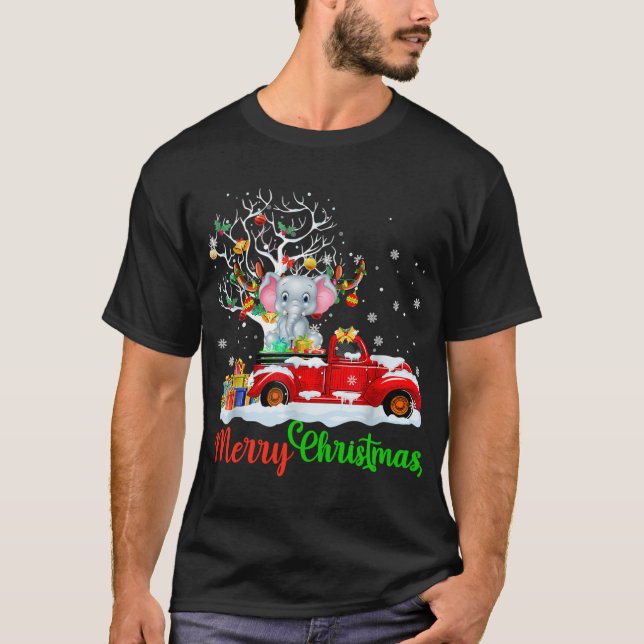 Camiseta Elefante no Red Truck Natal Pajama Engraçado Xmas (Frente)