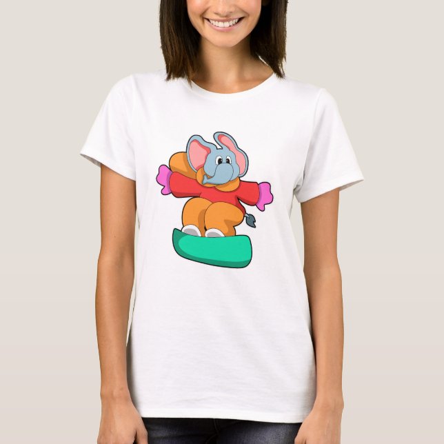 Camiseta Elefante no Snowboard com Snowboard (Frente)