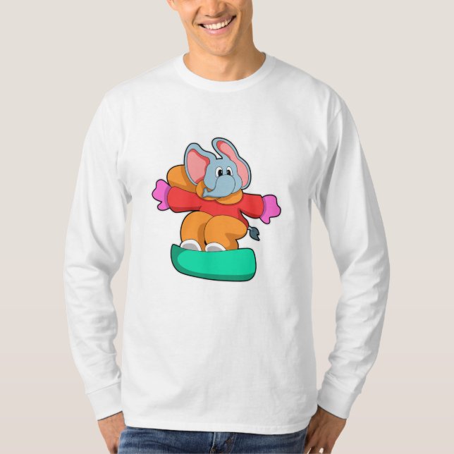 Camiseta Elefante no Snowboard com Snowboard (Frente)