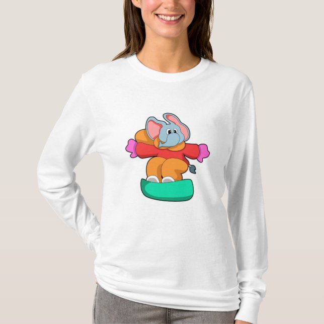 Camiseta Elefante no Snowboard com Snowboard (Frente)