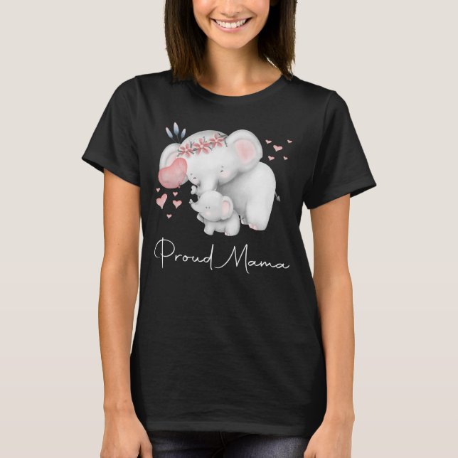 Camiseta Elefante Orgulhosa Mama e Dia de as mães de Bebê (Frente)
