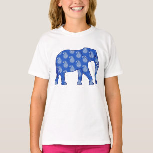 Camiseta Elefante paisley - azul cobalto e branco