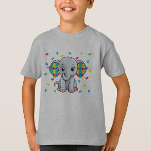 Camiseta Elefante Peça de Puzzle de Conscientização do Auti