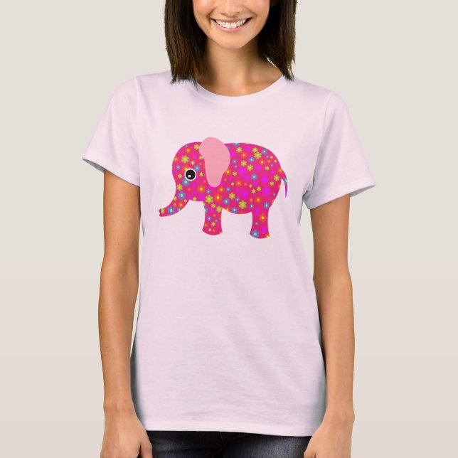 Camiseta Elefante Rosa Floral Neon Blue Raglan Toddler Tee (Frente)