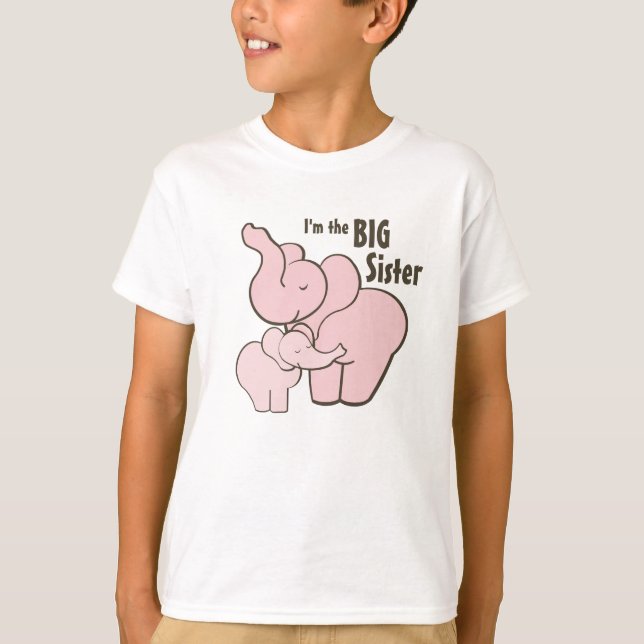 Camiseta Elefante Rosa Grande Irmã (Frente)