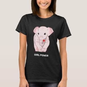 Camiseta Elefante Rosa Poder Feminino Segurando um