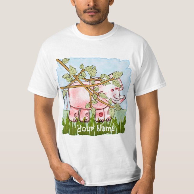 Camiseta Elefante Rosa se Escondendo  (Frente)