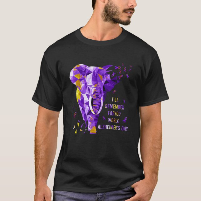 Camiseta Elefante Roxo, lembrarei de você Alzheimer (Frente)