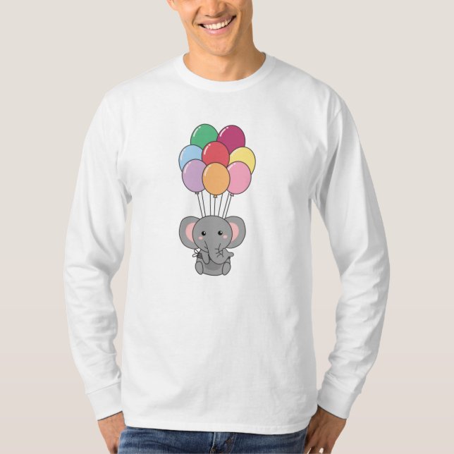 Camiseta Elefante Sobe Com Balões Coloridos (Frente)