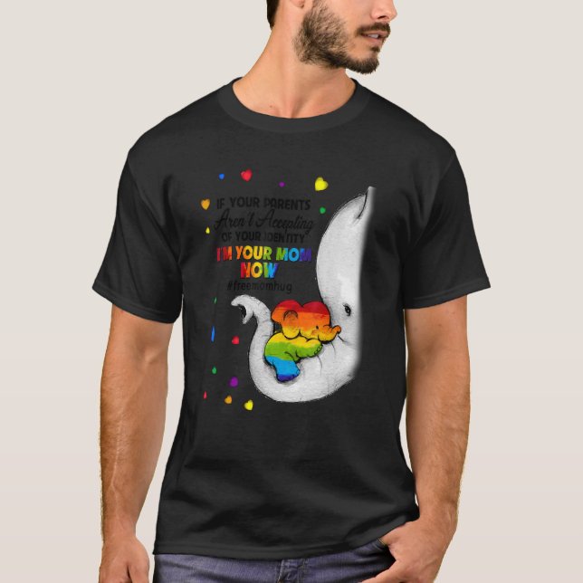 Camiseta Elefante Sou sua mãe agora LGBT Livre Mãe Abraça L (Frente)