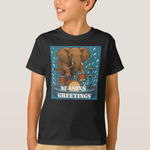 Camiseta Elefante tocando tambores saltando água garoto de 