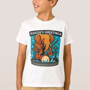 Camiseta Elefante tocando tambores saltando água garoto de